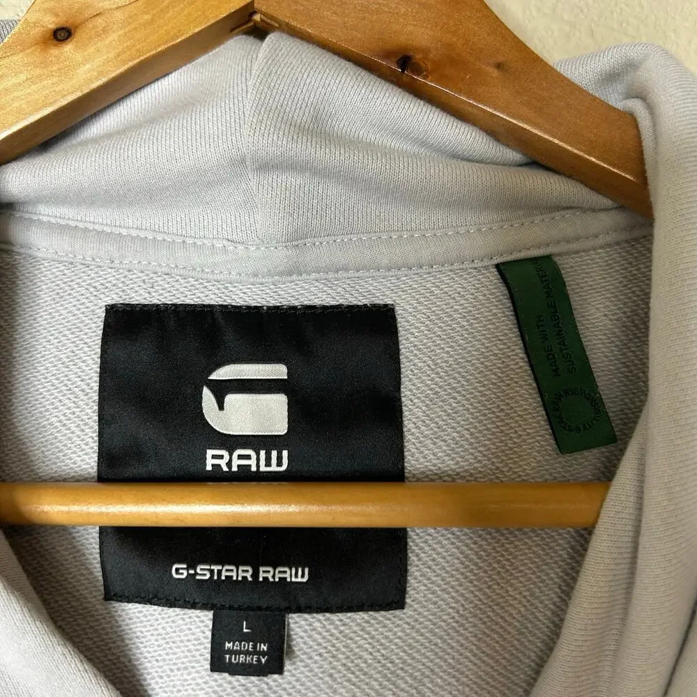 G Straw Raw Mens Relaxed Hooded‎ Sweatshirt Grey Micro Chip Size L Streetwear